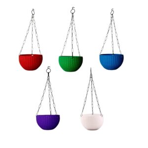 Hooked Plastic Hanging Pot, Multicolour, Pot Diameter -6.3 Inch, Pot Height -4.8 Inch, Pot Thickness -3 mm, Chain Length -13 inch Approx., 5 Pieces